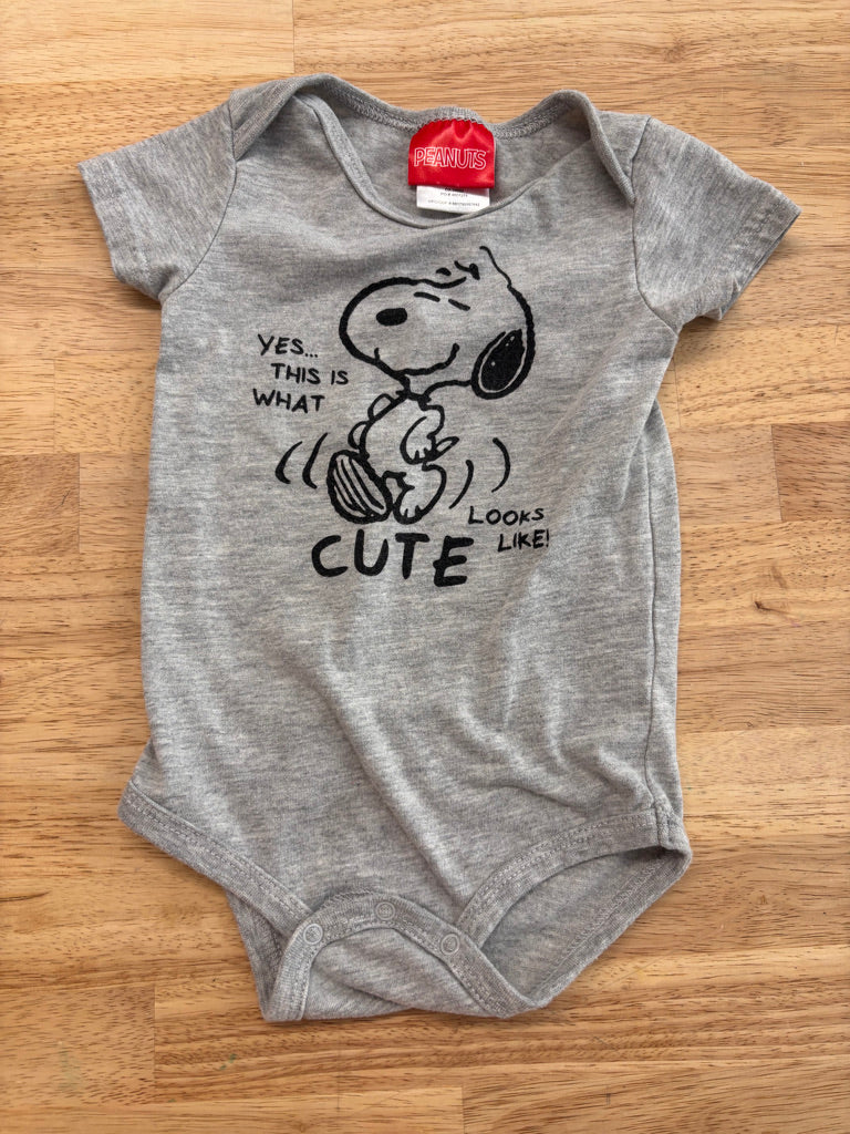 Peanuts 3-6M Bodysuit - Grey 'Cute Looks Like' Graphic