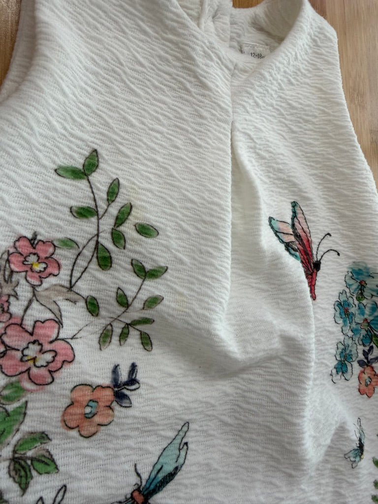 Koala Kids Dress & Diaper Cover – 12–18M | White Butterfly Floral