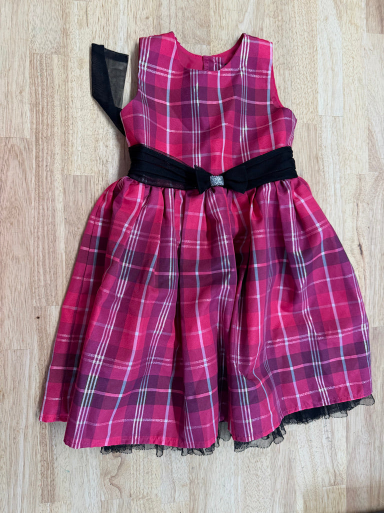 George Special Occasion Dress – 4 | Pink Hot Pink Burgundy Plaid Sleeveless Black Bow