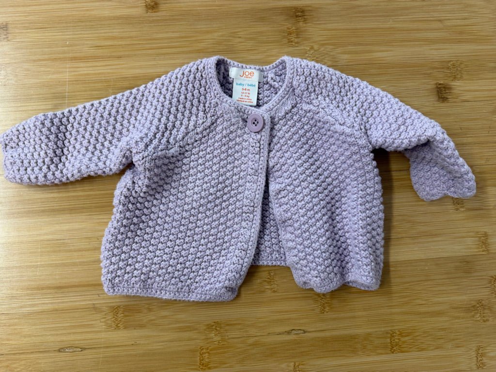 Joe Fresh Purple One-Button Knit Sweater – 3–6M - Nest and Sprout-Consignment