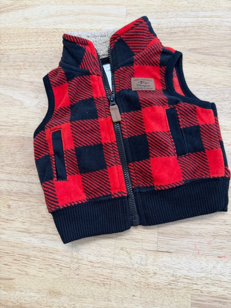 Carter’s Buffalo Plaid Fleece Vest Red Black | Size NB - Nest and Sprout - Consignment