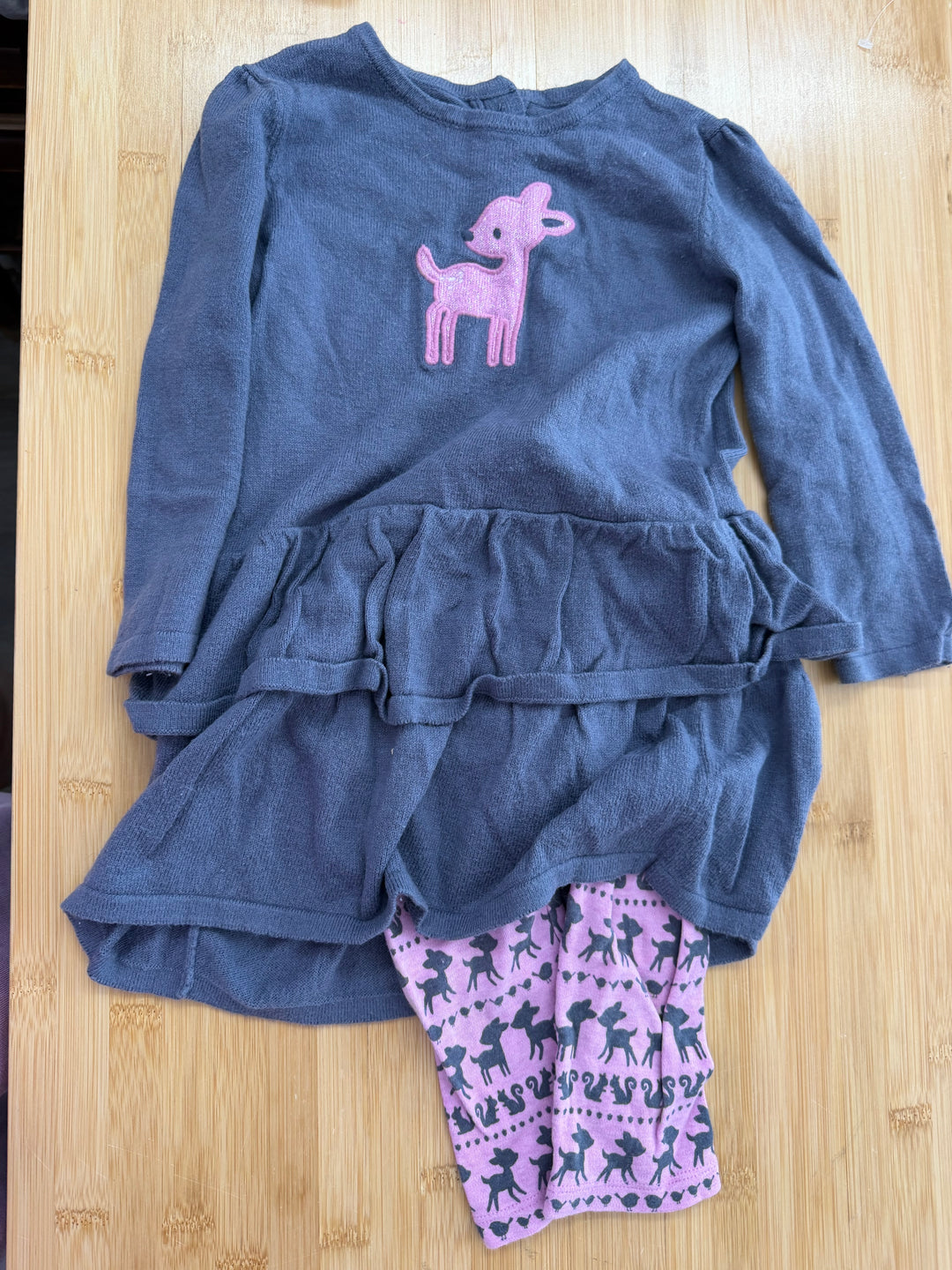 Gymboree Fawn Sweater Dress & Forest Animal Legging Set – 18–24M | Grey Knit & Pink/Purple