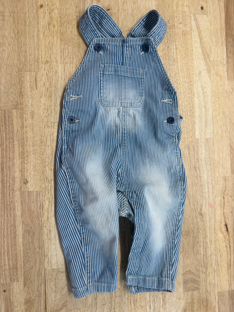 Joe Fresh Button-Up Overalls 12-18 | Blue Striped Cotton