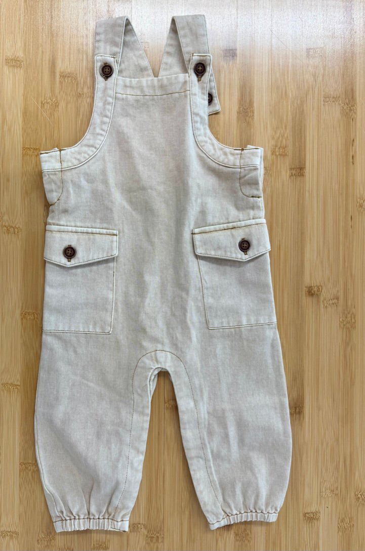 Rise Little Earthling Denim Overalls – 9–12M | Brown Snap Crotch - Nest and Sprout - Consignment