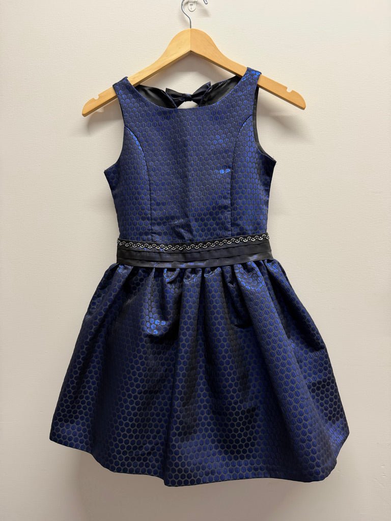 Newberry Dress – 10 | Royal Navy Bow Back Metallic Dot Print - Nest and Sprout-Consignment