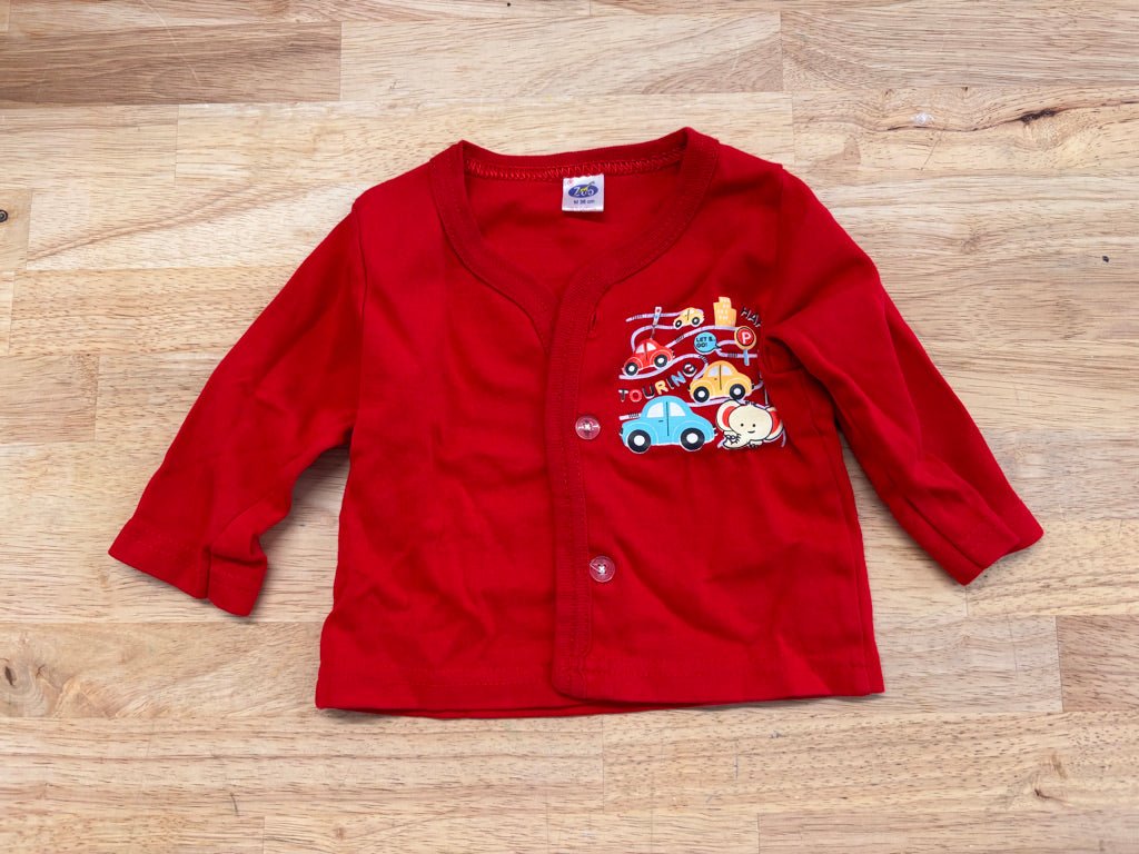 Zoo Cardigan – Size 6M (Red with Car) - Nest and Sprout - Consignment