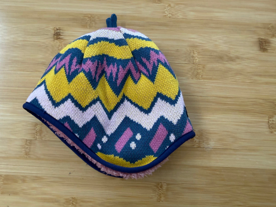 Patagonia Knit Hat – 6–12M | Pink Yellow Blue Pattern Fleece Inner