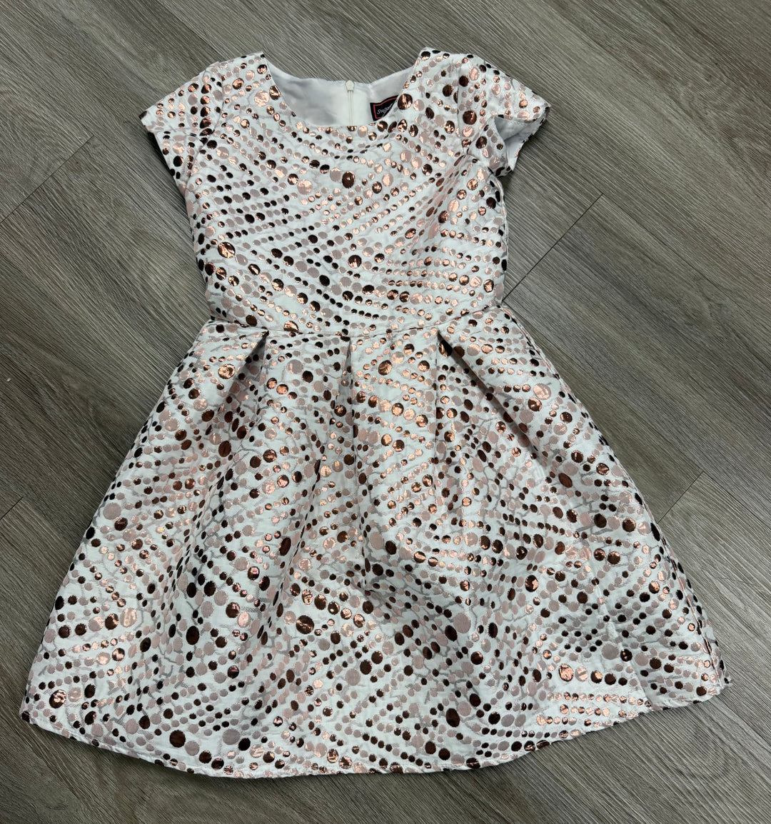 Sugar Plus Special Occasion Dress – 8 | A-Line Skirt | Rose Gold Circle Print