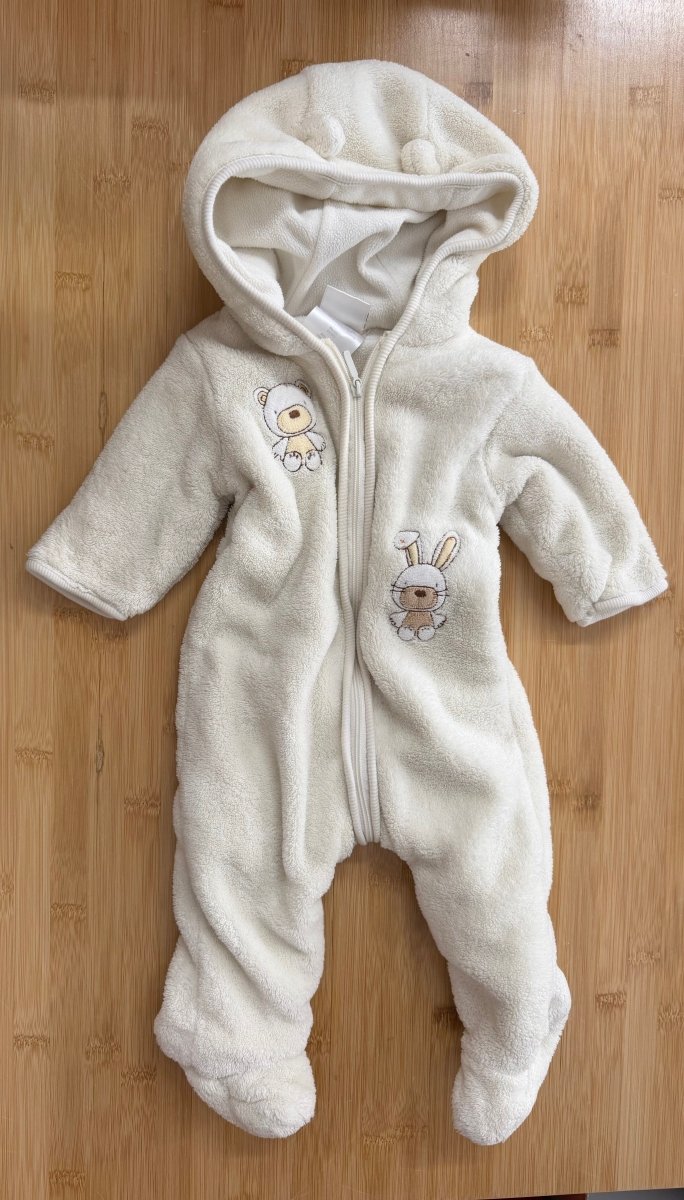 Absorba One Piece Fleece Suit – 3/6 Months | Hooded | Embroidered Bunny - Nest and Sprout-Consignment