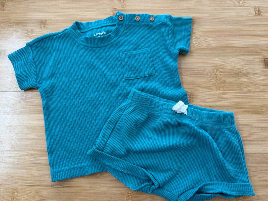Carter's Waffle Two-Piece Set – 9M | Turquoise Blue