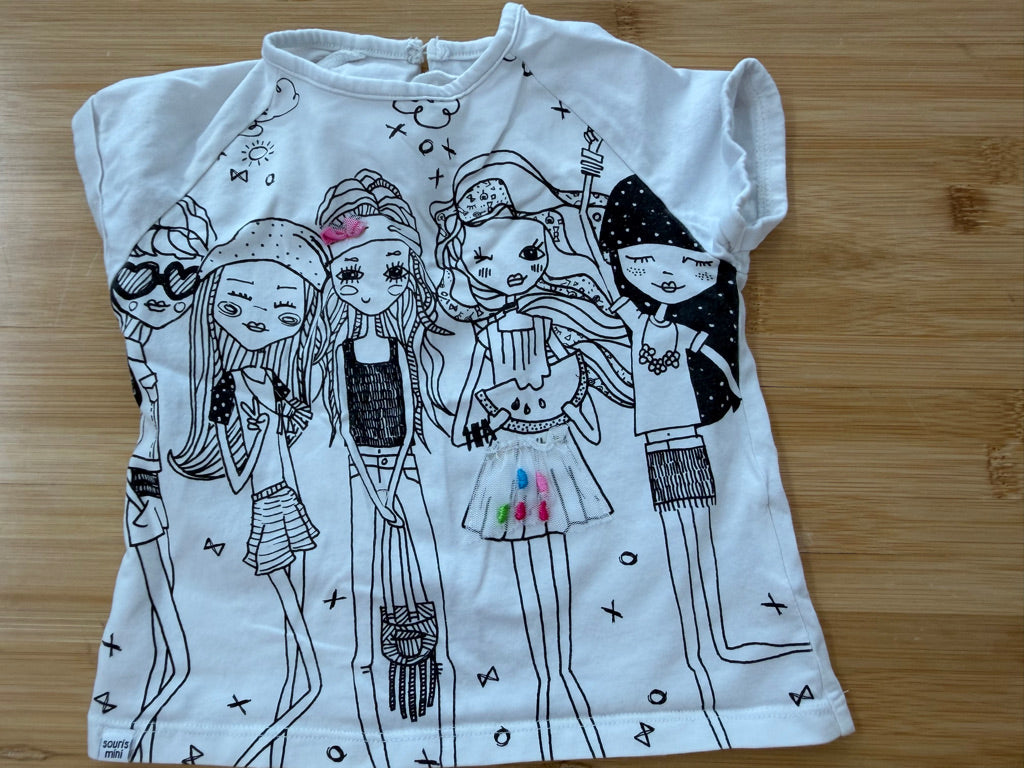 Souris Mini Tween Girls Textured Graphic Shirt – 3Y | Black & White