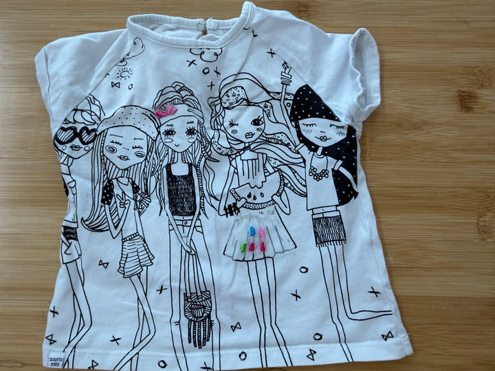 Souris Mini Tween Girls Textured Graphic Shirt – 3Y | Black & White
