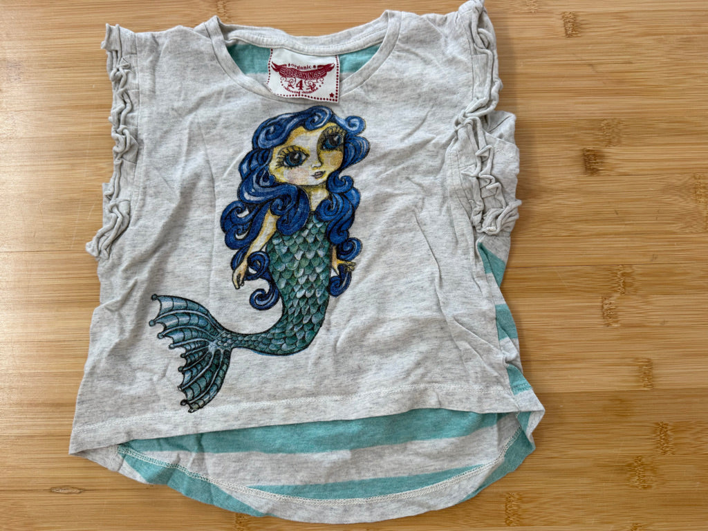 Organic Paper Wings Mermaid Ruffle Sleeve T-Shirt – 4 | Light Grey