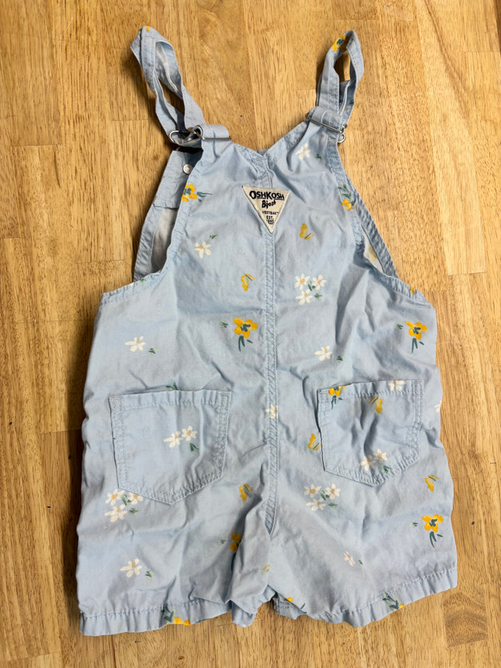 OshKosh Floral Overall Shorts – Light Blue | 4T