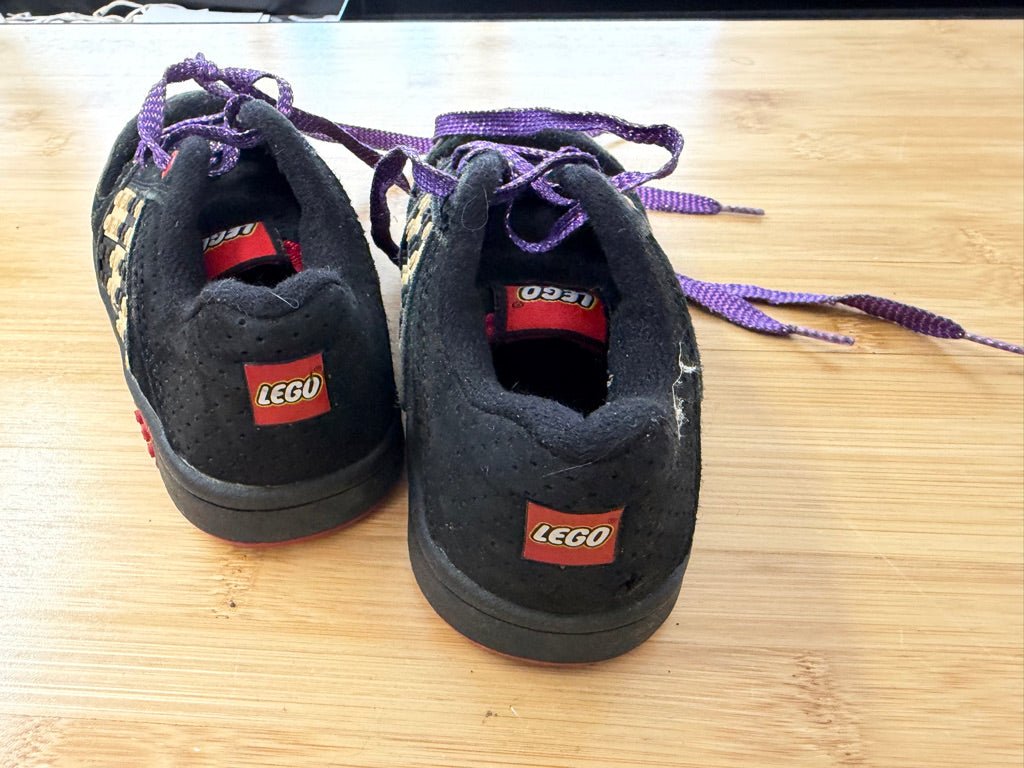 Lego Sneakers – 9 (EU 26) | Black Purple Metallic Checker Patch | Play - Nest and Sprout-Consignment