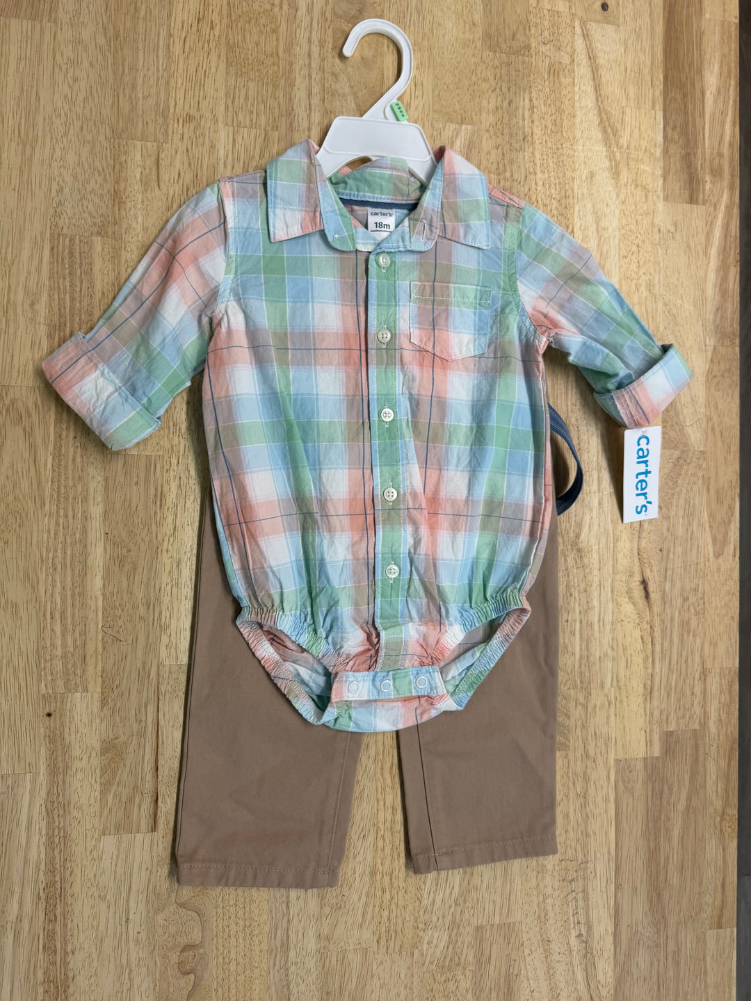 Carter's Pastel Button-Up Shirt & Suspender Chinos Set – 18m | NWT