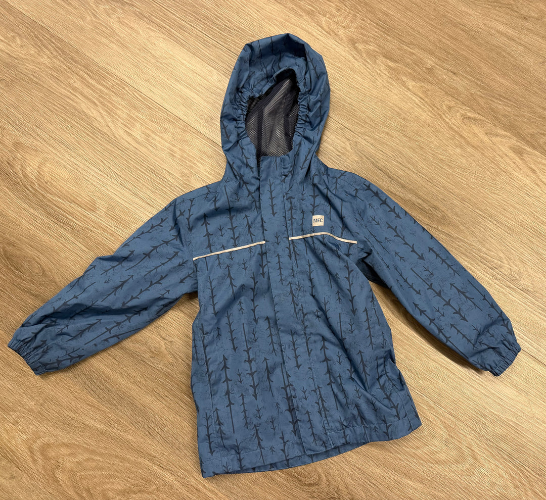 MEC Mesh-Lined Tree Print Rain Jacket – 4 | Blue on Blue