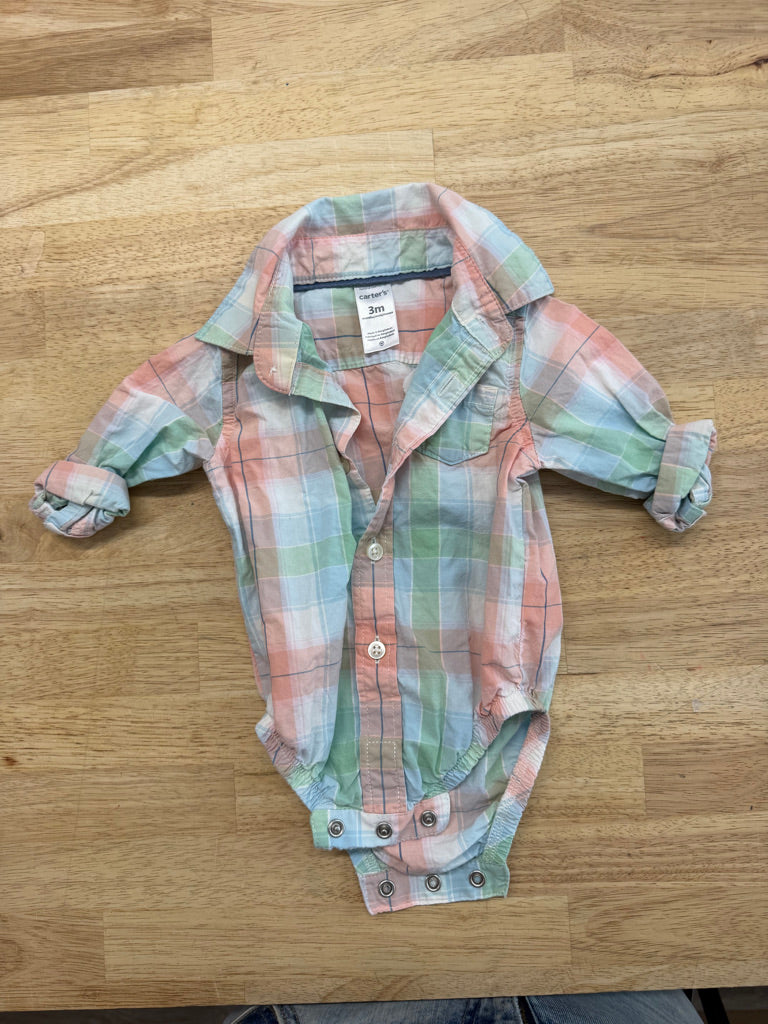 Carter's Button-Up Bodysuit – 3M | Pastel Plaid Collared Long Sleeve