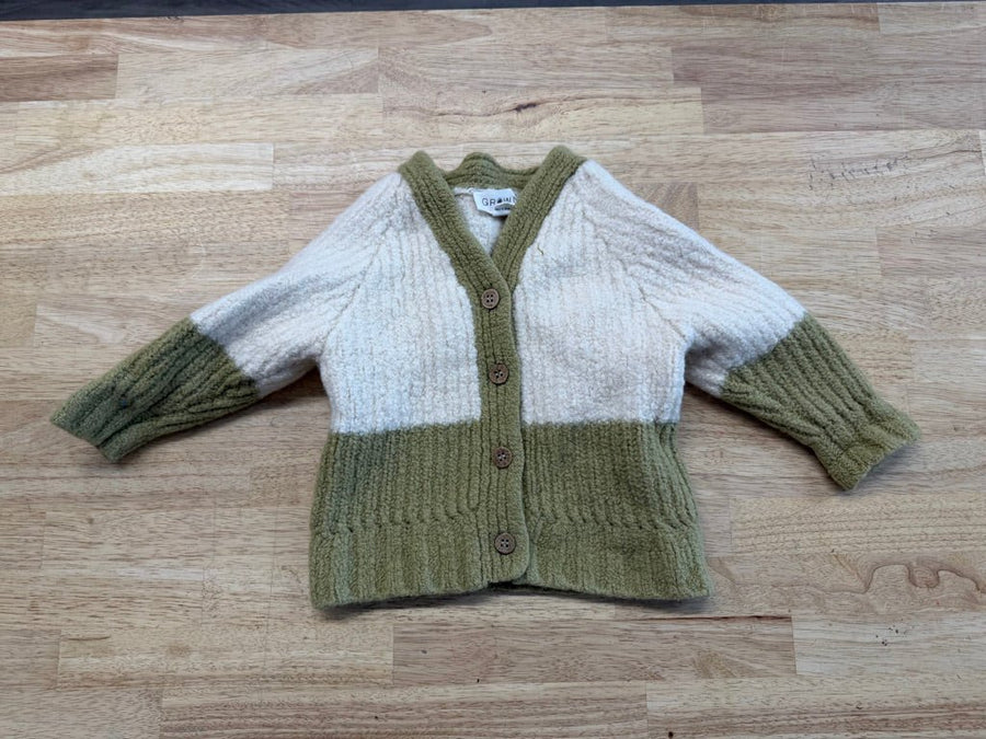 Grown Wool Blend Cardigan Cream Green Trim | Size 12M - Nest and Sprout - Consignment