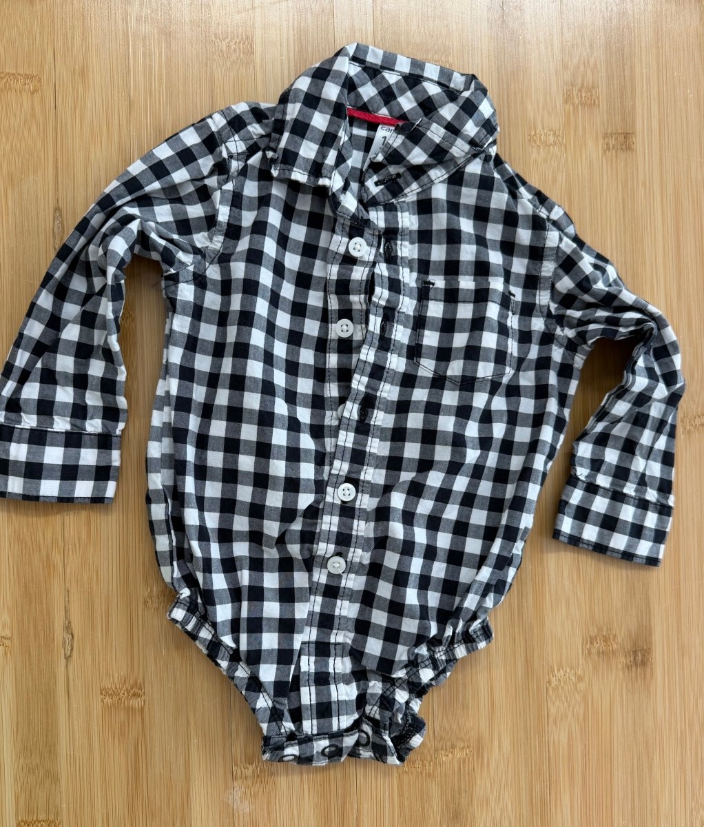 Carter's Black Gingham Long Sleeve – 12M - Nest and Sprout-Consignment