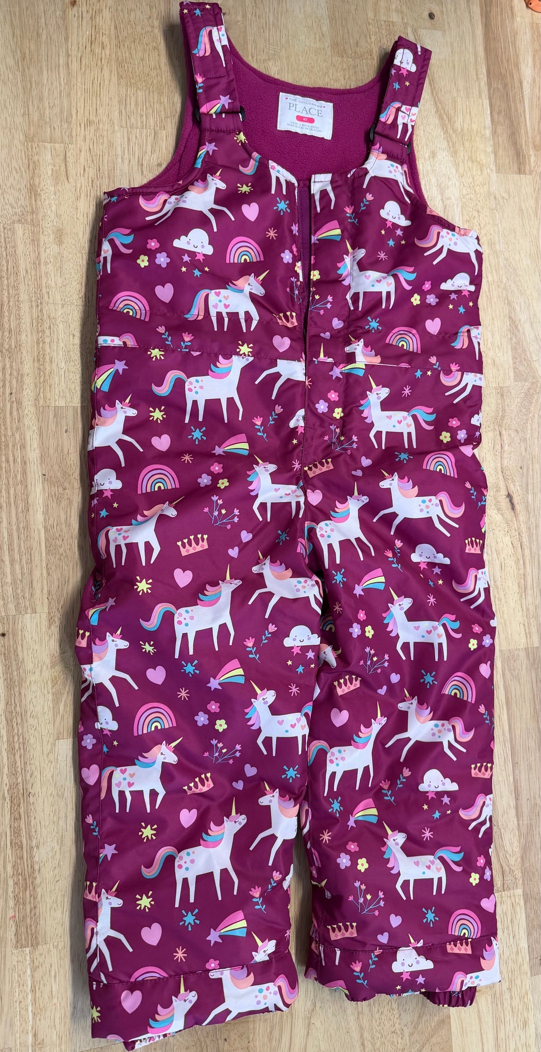 The Children’s Place Unicorn Bib Snow Pants | Size 4 Like NEw