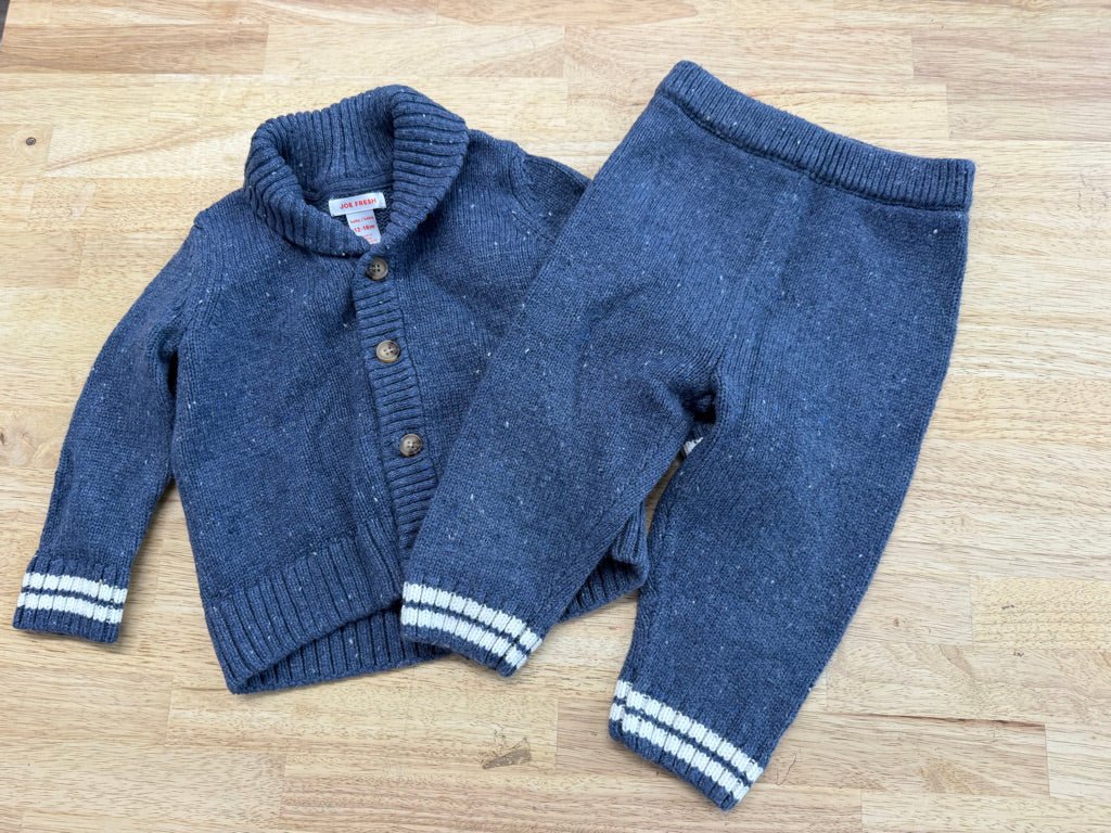 Joe Fresh Knit Blue Cardigan & Pants Set – 12–18M - Nest and Sprout-Consignment