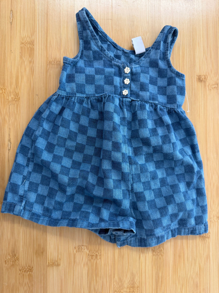 Old Navy Denim Romper – 12–18M | Blue Check Plaid Shorts Fit Like New