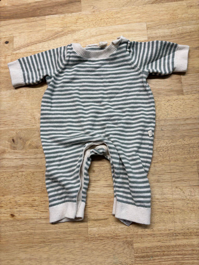 Baby Gap Striped Romper – Green & Cream | 0–3M