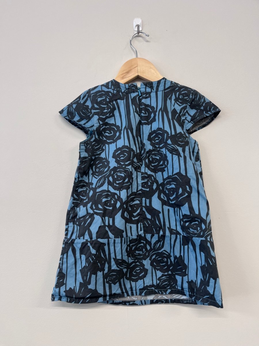 Mexx Blue Dress with Dark Grey Rose Print – 92cm (24 - 30 Months) - Nest and Sprout - Consignment