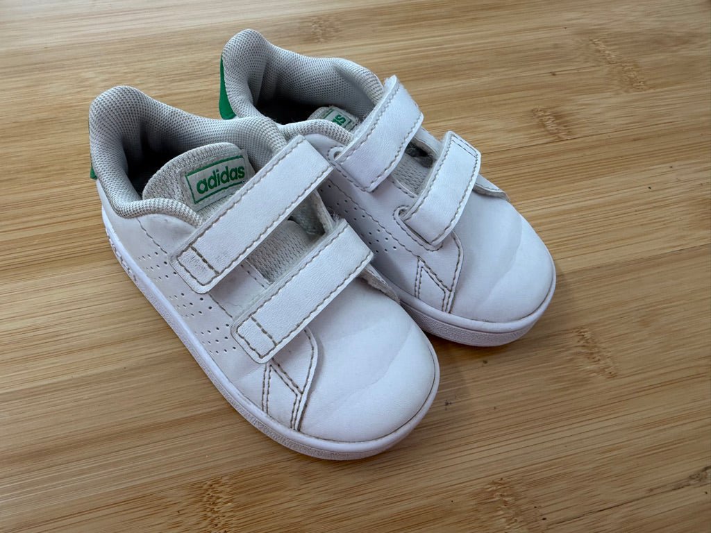 Adidas Velcro Sneakers – 5.5 | White Green Tab - Nest and Sprout-Consignment