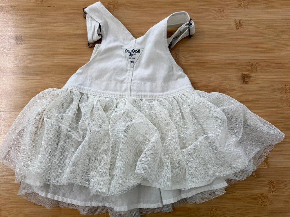 OshKosh Denim Jumper – 12M | White with Tulle Skirt - Nest and Sprout-Consignment