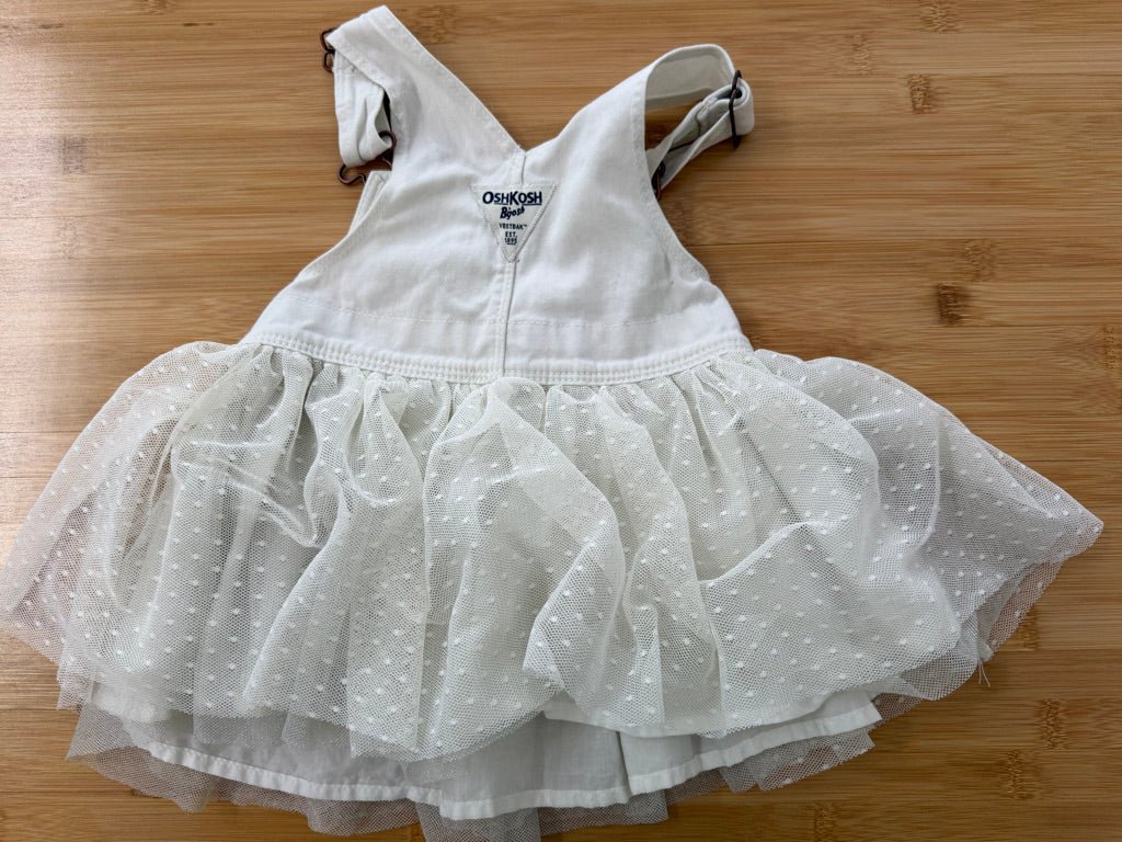 OshKosh Denim Jumper – 12M | White with Tulle Skirt - Nest and Sprout-Consignment