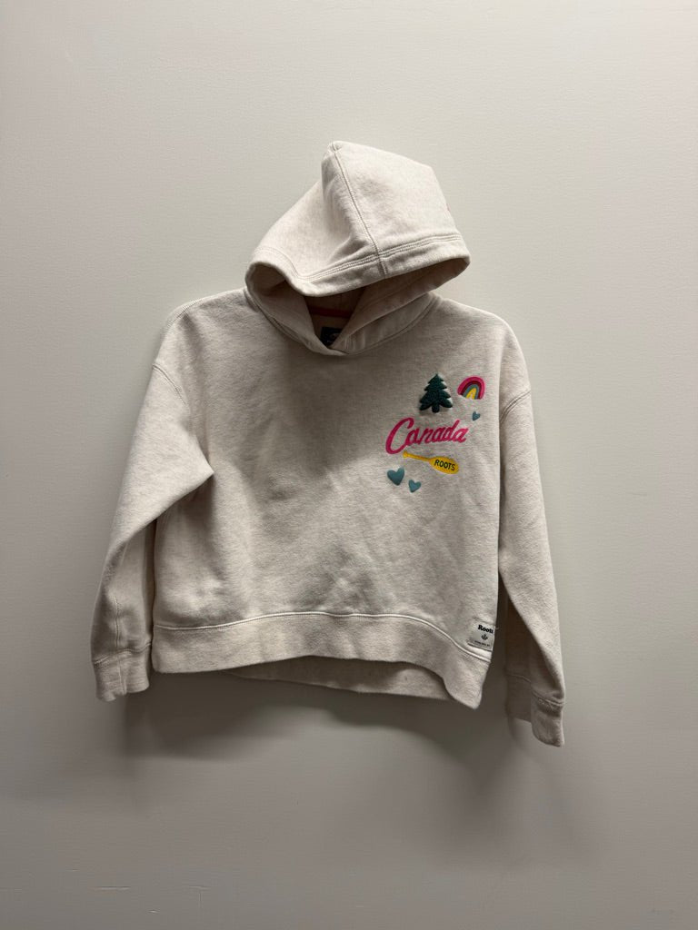 Roots Kids Canada Hooded Sweatshirt – 9/10 | Oatmeal Pink Logo - Nest and Sprout-Consignment