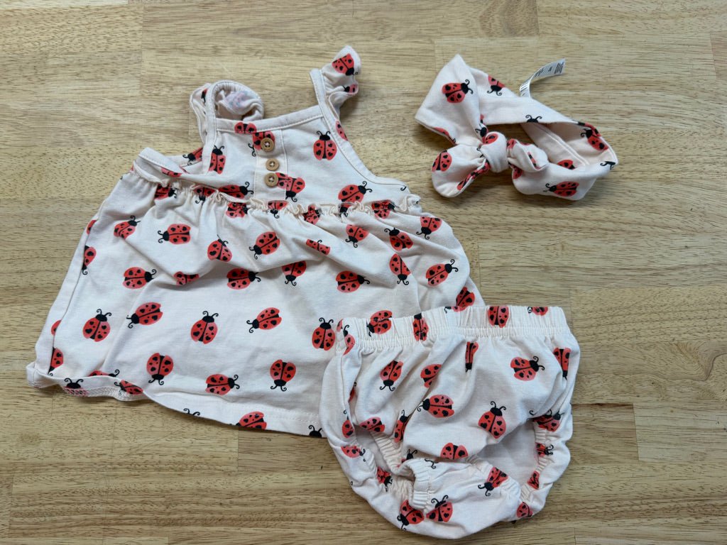 Petit Lem Mini Threads Three-Piece Set – 3M | Ladybug Headband Bloomers & Tank Top - Nest and Sprout-Consignment