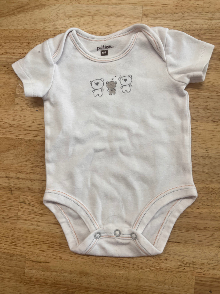 Petit Lem Bodysuit – NB White with Bear
