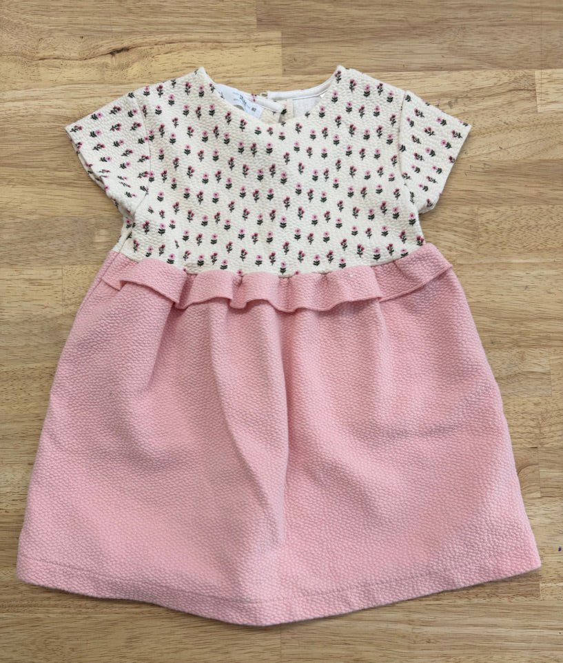 Zara Dress – 18–24M | White Ditsy Floral Top Pink Ruffle Skirt - Nest and Sprout - Consignment
