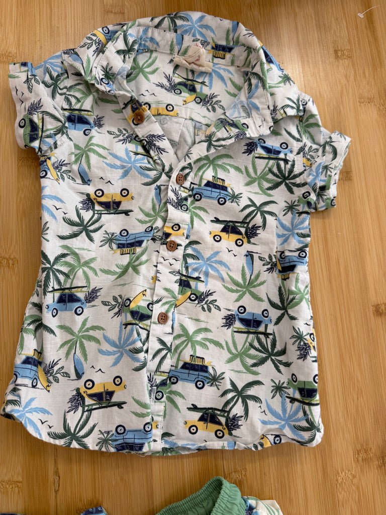 Panama Jack Beach Vehicle Swim Set – 4T | Swim Shorts & Cotton Button-Up - Nest and Sprout-Consignment