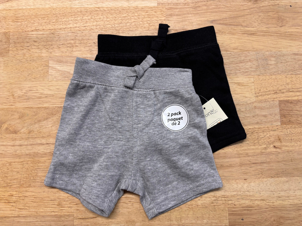 George Two-Pack Shorts – 0–3M Grey & Black NWT