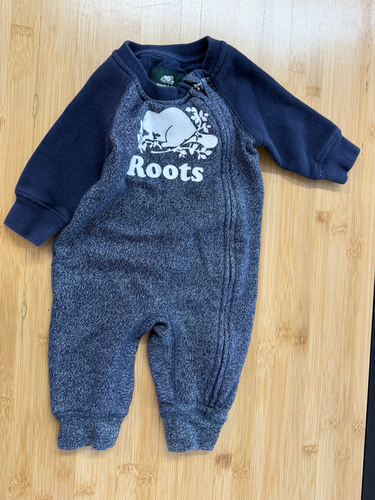 Roots Baby Hoodie One-Piece – 0–3M | Navy & Heathered Blue
