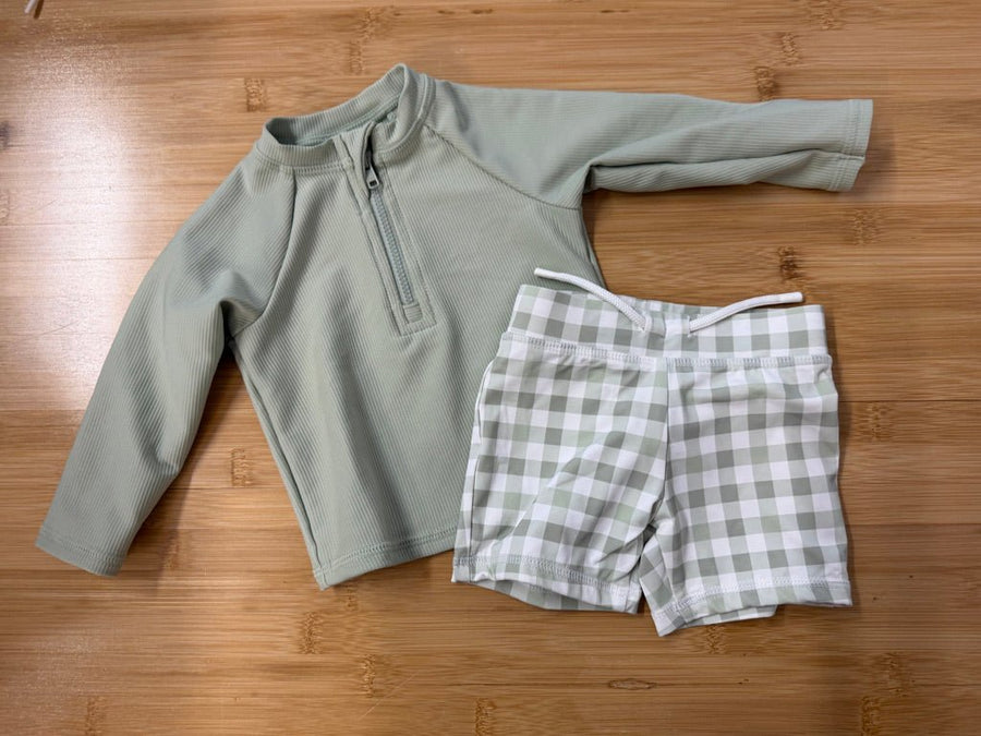 Petit Lem Ribbed Top & Gingham Shorts Swimwear Set – 3–6M - Nest and Sprout-Consignment