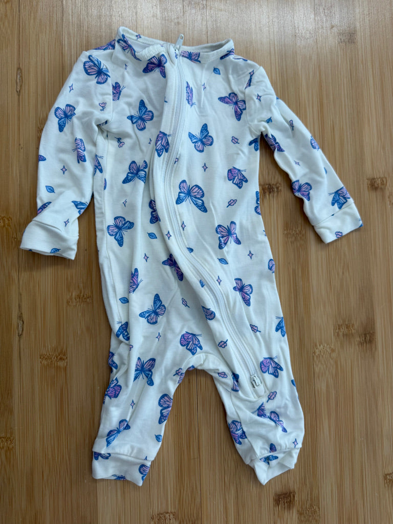 Joe Fresh Rayon Footless Sleeper – 0–3M | Cream Purple Butterfly Like New
