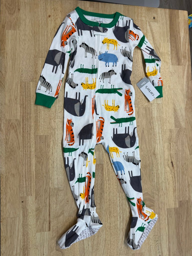 Carter's Zip - Up Sleeper – 18M | Safari Animals Green Trim | NWT - Nest and Sprout - Consignment