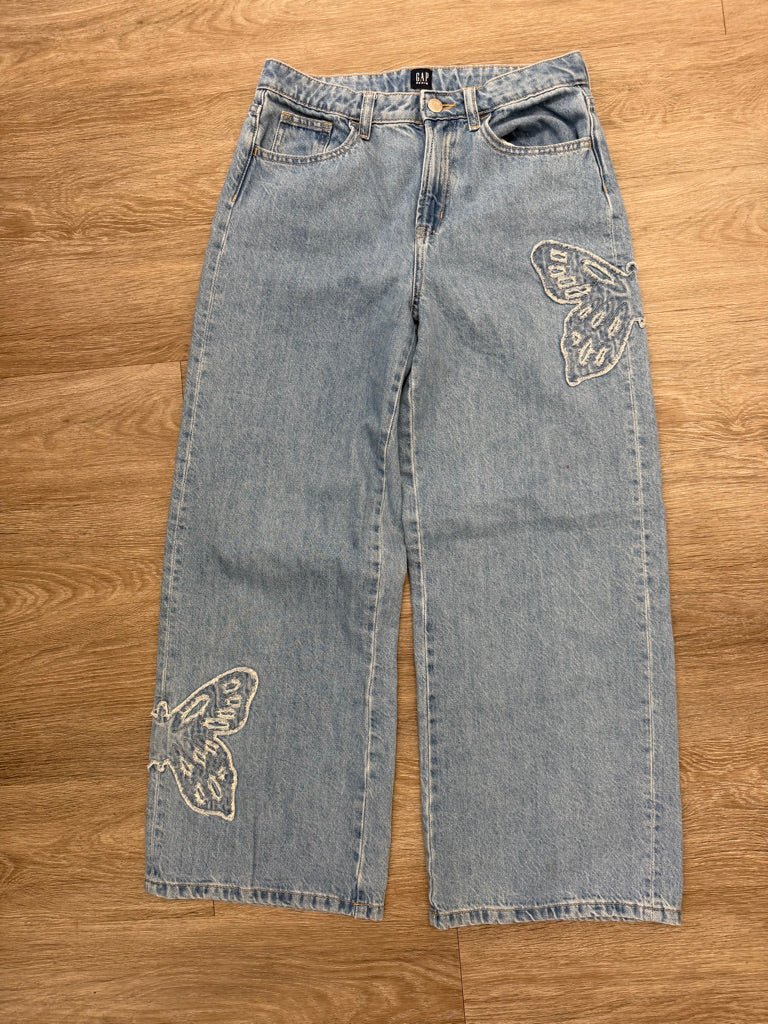 Gap Wide Leg Jeans – 18 | Light Denim Butterfly Embroidered Patch - Nest and Sprout-Consignment