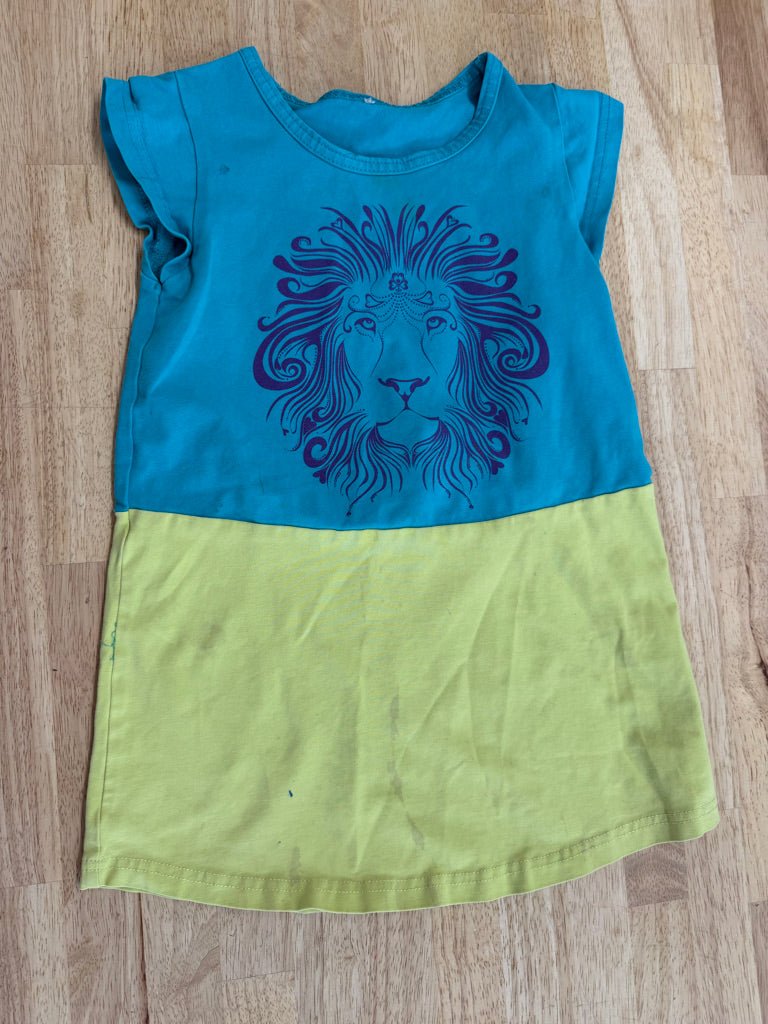 Peekaboo Beans Tunic – 5 | Turquoise & Lime Lion Face | Play - Nest and Sprout - Consignment