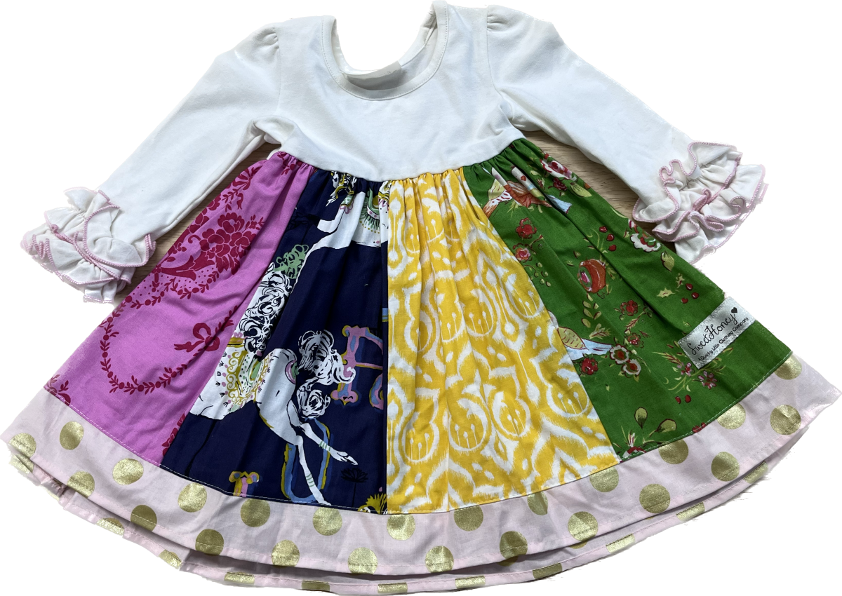 Sweet Honey Ruffle Dress – 12 Months (White Cream Top, Multicolour Skirt) - Nest and Sprout - Consignment