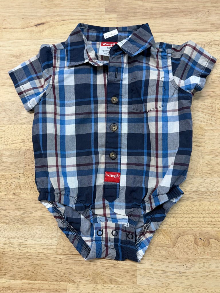 Wrangler Plaid Shirt – 6M | Blue Plaid Button - Up - Nest and Sprout - Consignment