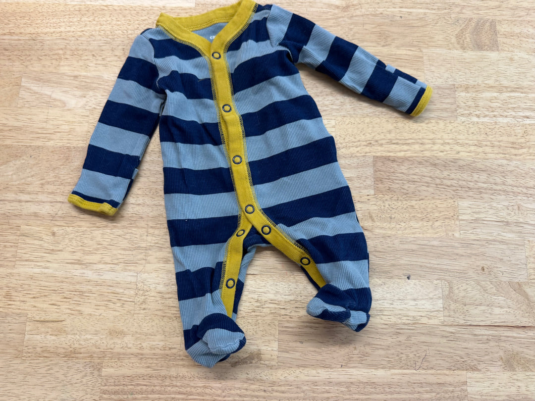 Carter's Ribbed Stripe Footed Sleeper – Preemie | Blue Two-Tone Excellent