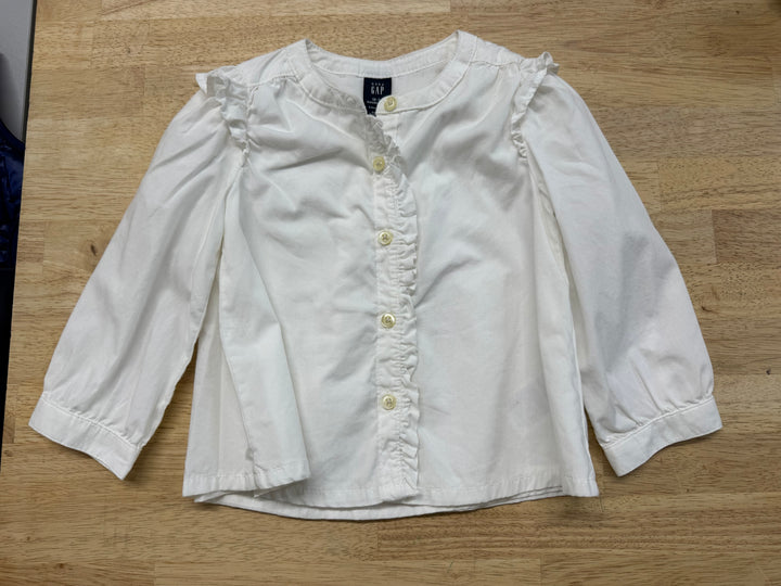 Gap Ruffle Button Up Shirt – 18-24 Months | White | No Collar