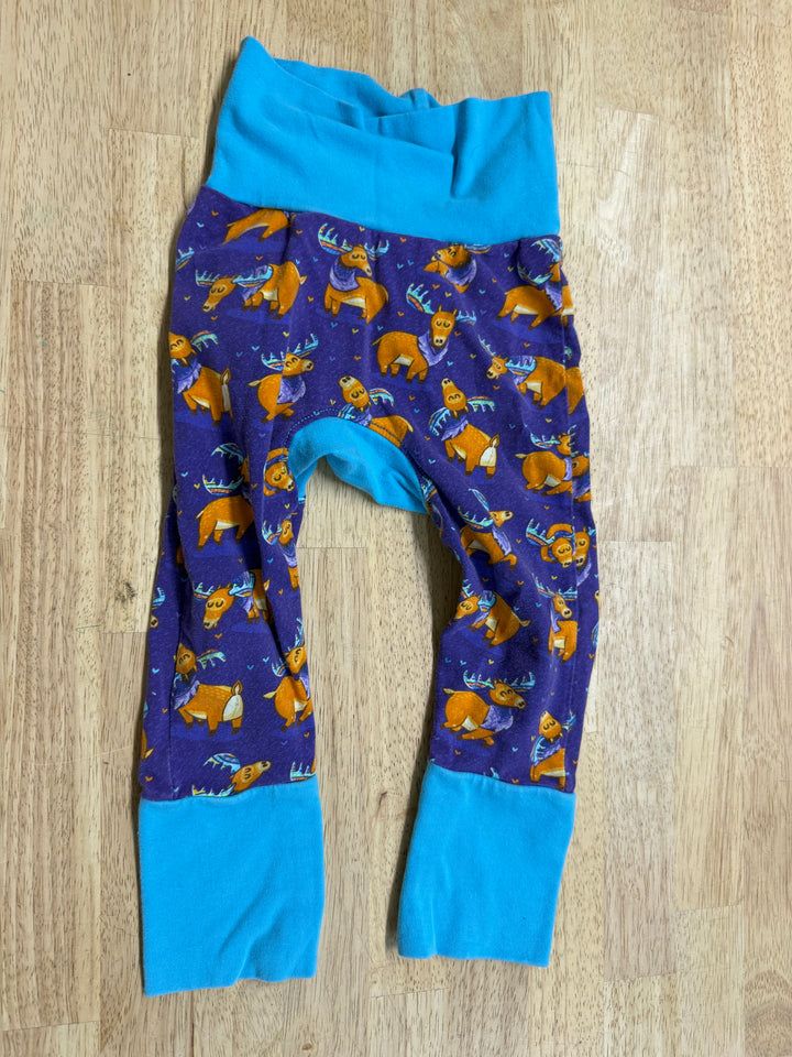 Grow With Me Pants – 3-12 Months | Moose Print | Purple and Light Blue | Fold Over Waist