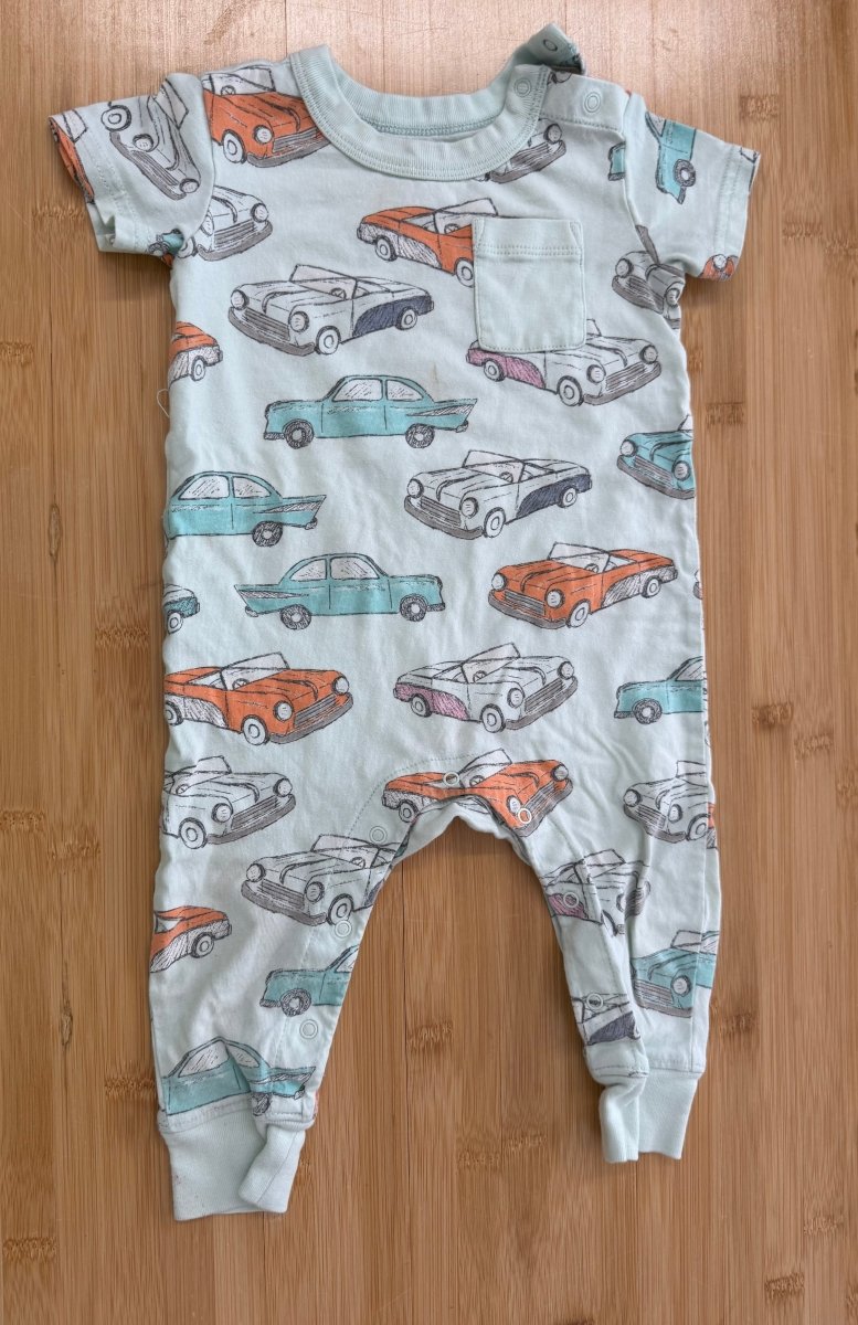 Tea Collection Old Cars Short Sleeve Romper – 9–12M | Mint | Play - Nest and Sprout-Consignment